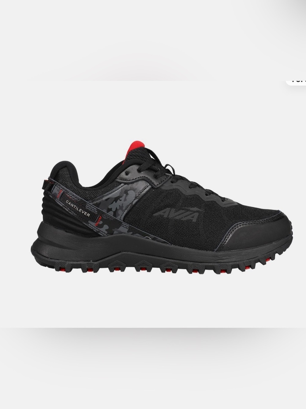 AVIA  ' Black Athletic Trail Shoe with Red Accents
